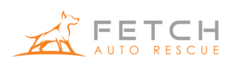 Logo for Fetch Auto Rescue, a Fredricks Communications client that provides its members roadside assistance and other driving-related benefits. Logo includes company name.