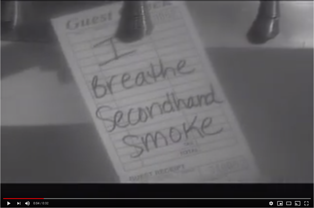 Screenshot from 30-second TV spot, "Order Up," an ad against secondhand smoke exposure