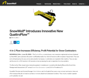 Image of SnowWolf QuattroPlow press release