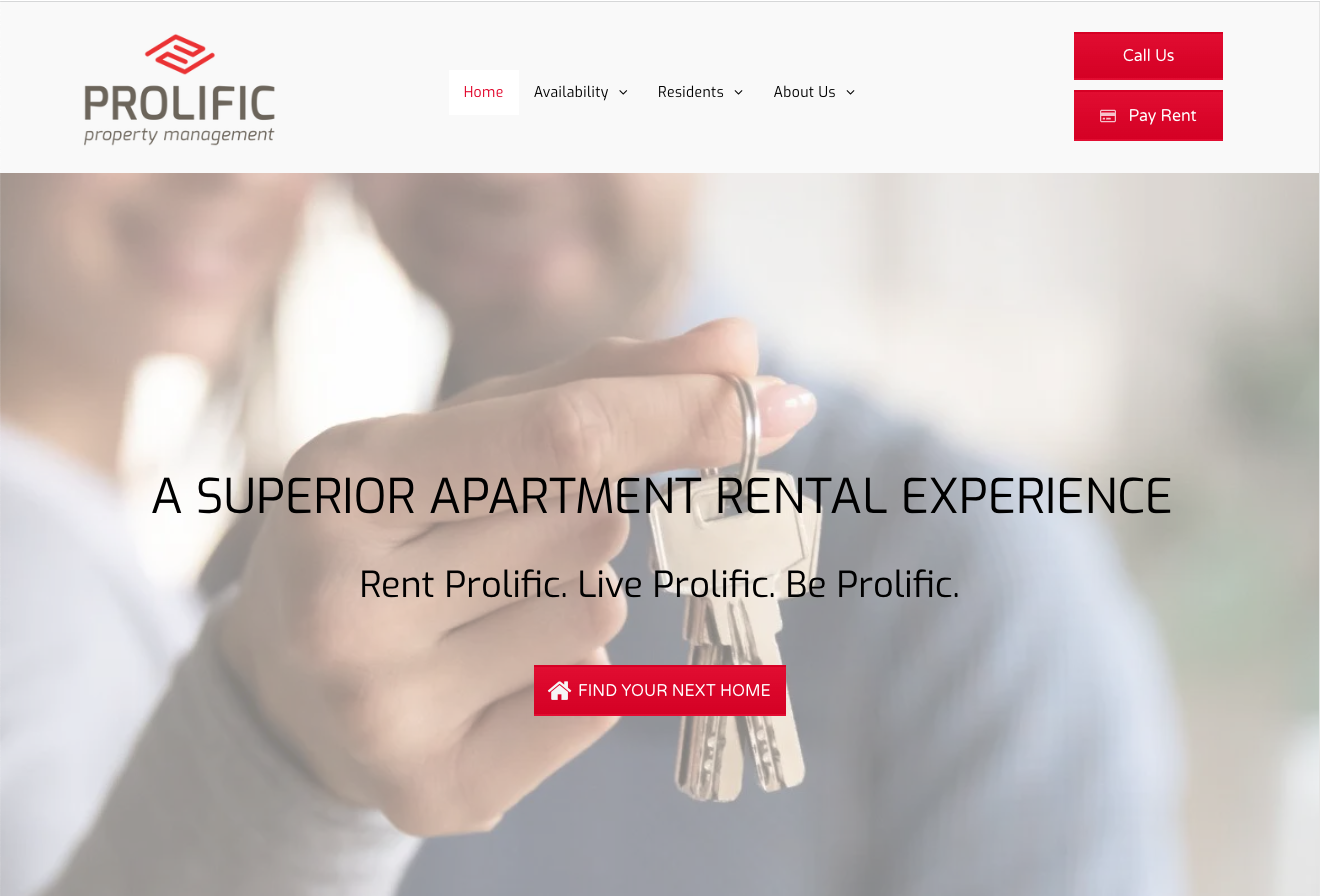 Prolific Property Management website homepage